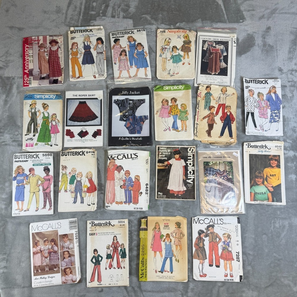 Vintage Sewing Pattern Lot Of 20 Kids Teens Pants Dresses Simplicity McCall 80s